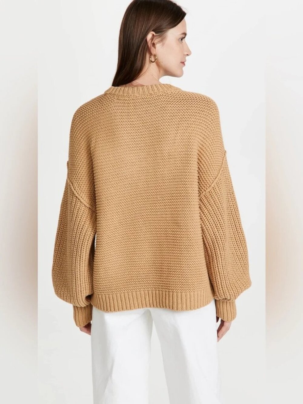 🆕 FREE PEOPLE Frankie Cable Cotton Pullover Sweater Camel Large - Picture 5 of 15